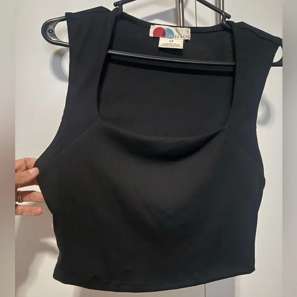 Free People Beach Daphne Square Neck Black Crop Top - Picture 3 of 7